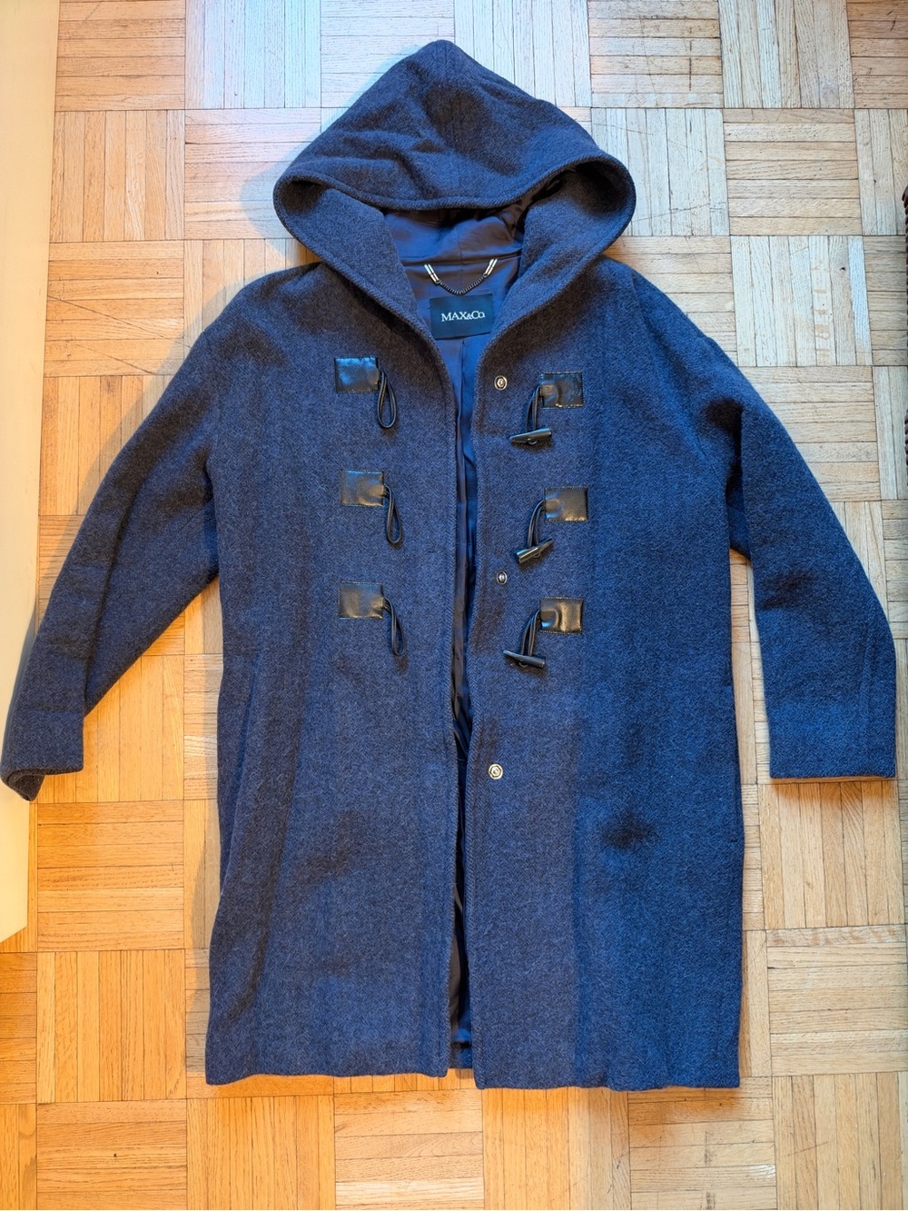 MAX&Co. Alpaca Wool Hooded Duffle Coat - Navy Blue - Size 2